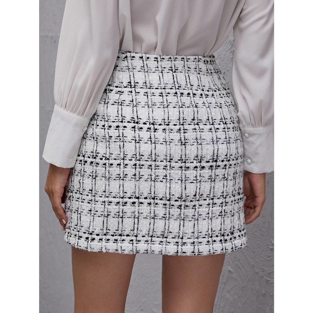 High Waist Plaid Tweed mini Skirt black - Picture 5 of 8